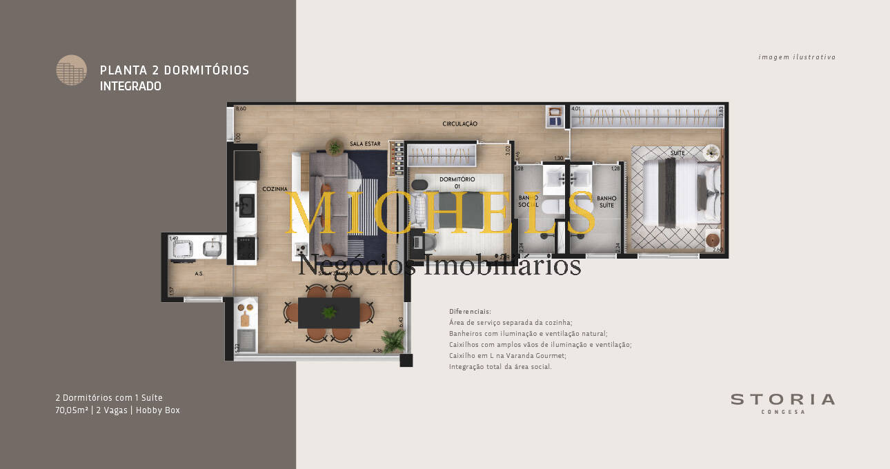 Apartamento, 2 quartos, 70 m² - Foto 2